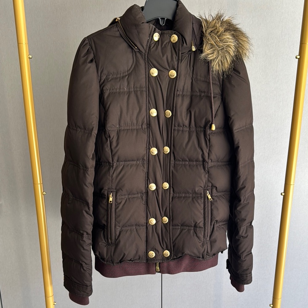 Juicy Couture Dark Brown Puffer Jacket with Gold Accents